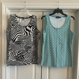 Jones New York: Black/White Zebra & Teal Geometric Cami’s Bundle